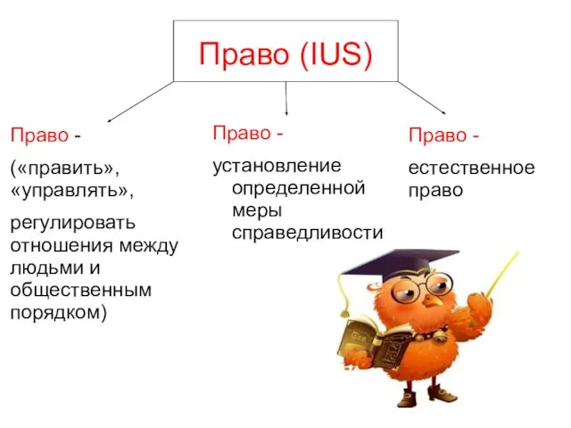 Право (IUS) Право - установление определенной меры справедливости Право - («править»,