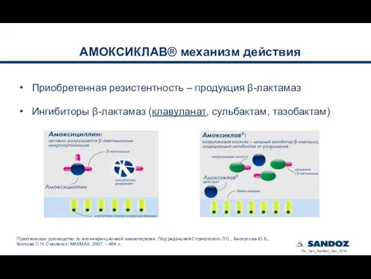 АМОКСИКЛАВ® механизм действия Приобретенная резистентность – продукция β-лактамаз Ингибиторы β-лактамаз (клавуланат,