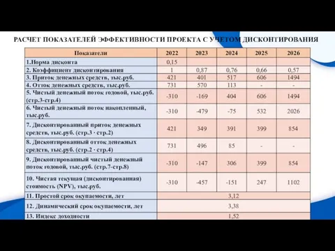 РАСЧЕТ ПОКАЗАТЕЛЕЙ ЭФФЕКТИВНОСТИ ПРОЕКТА С УЧЕТОМ ДИСКОНТИРОВАНИЯ