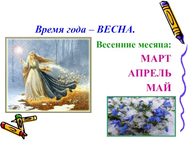 Время года – ВЕСНА. Весенние месяца: МАРТ АПРЕЛЬ МАЙ