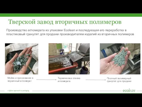 Тверской завод вторичных полимеров Производство агломерата из упаковки Ecolean и последующая