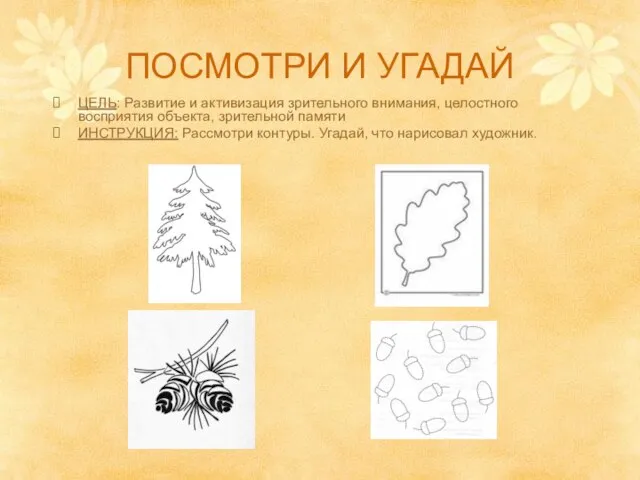 ПОСМОТРИ И УГАДАЙ ЦЕЛЬ: Развитие и активизация зрительного внимания, целостного восприятия