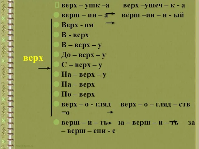 верх – ушк –а верх –ушеч – к - а верш