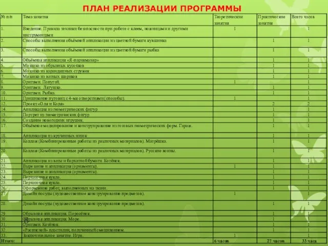 ПЛАН РЕАЛИЗАЦИИ ПРОГРАММЫ