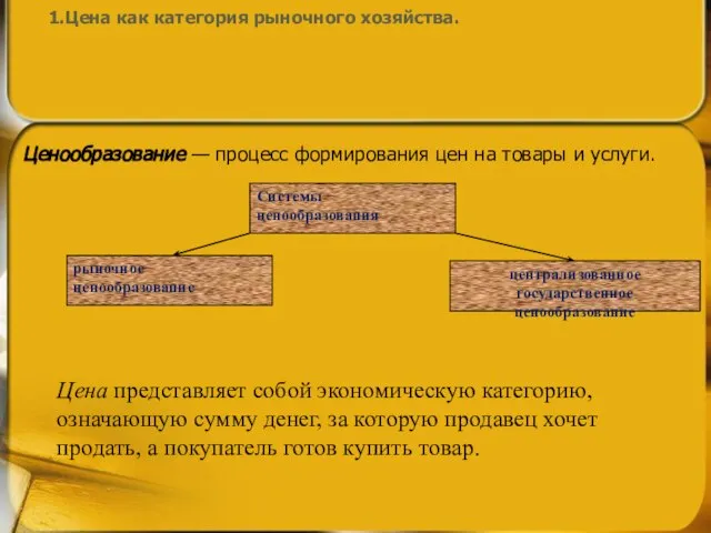 1.Цена как категория рыночного хозяйства. Ценообразование — процесс формирования цен на