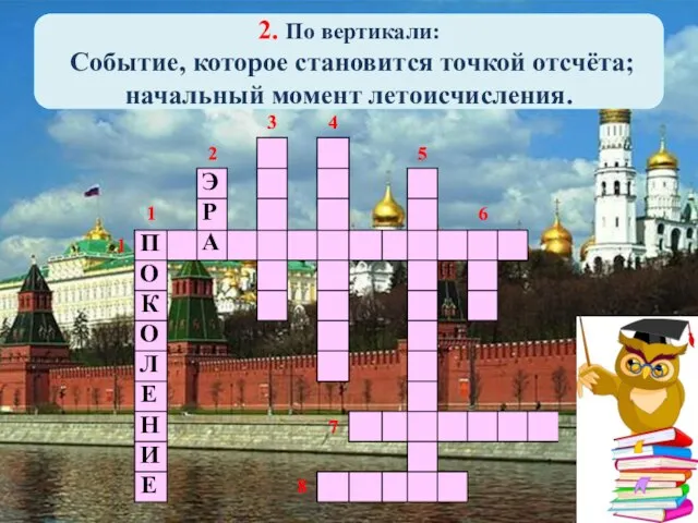 2. По вертикали: Событие, которое становится точкой отсчёта; начальный момент летоисчисления.