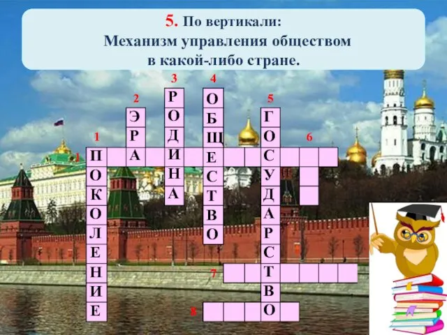 5. По вертикали: Механизм управления обществом в какой-либо стране. П О