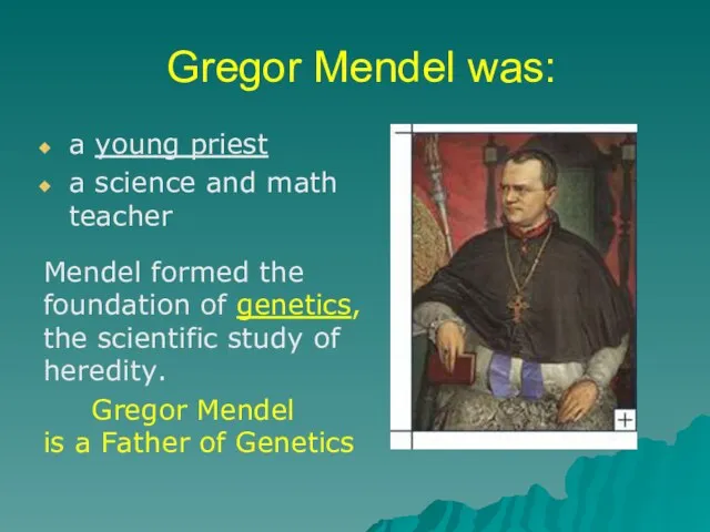 Gregor Mendel was: a young priest a science and math teacher