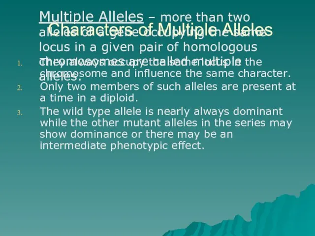 Characters of Multiple Alleles They always occupy the same locus in