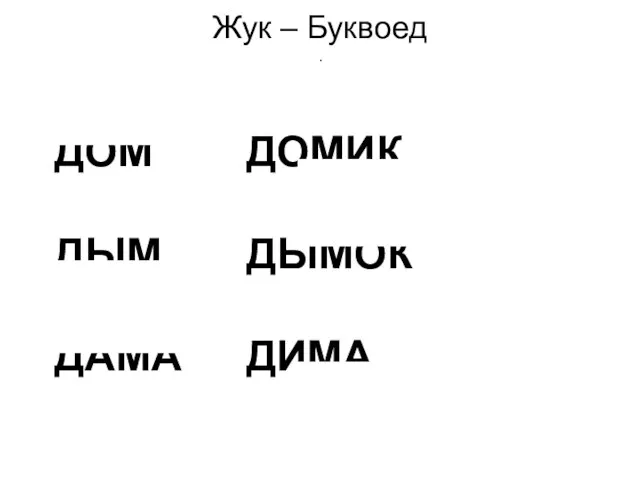 Жук – Буквоед . ДОМ ДОМИК ДЫМ ДЫМОК ДАМА ДИМА