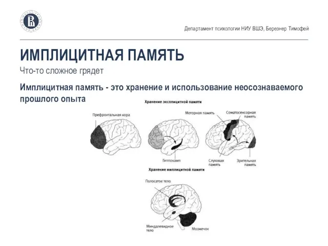 ИМПЛИЦИТНАЯ ПАМЯТЬ Что-то сложное грядет Имплицитная память - это хранение и