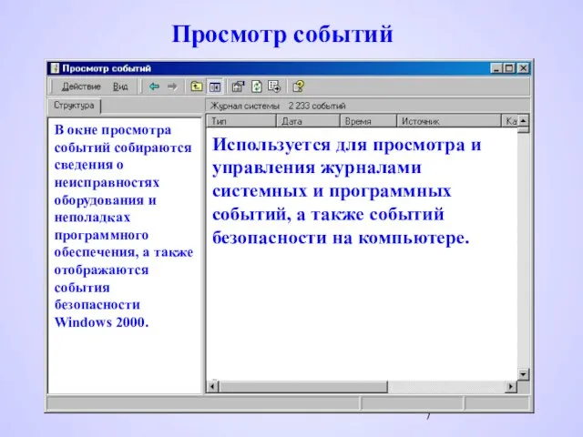 Используется для просмотра и управления журналами системных и программных событий, а