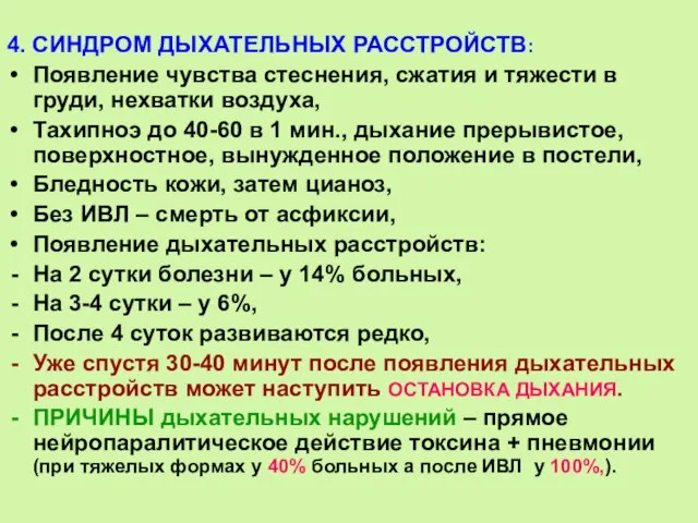 4. СИНДРОМ ДЫХАТЕЛЬНЫХ РАССТРОЙСТВ: Появление чувства стеснения, сжатия и тяжести в