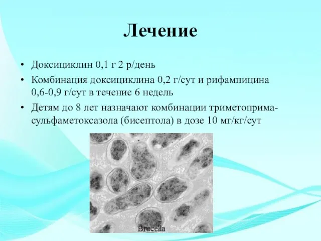 Лечение Доксициклин 0,1 г 2 р/день Комбинация доксициклина 0,2 г/сут и