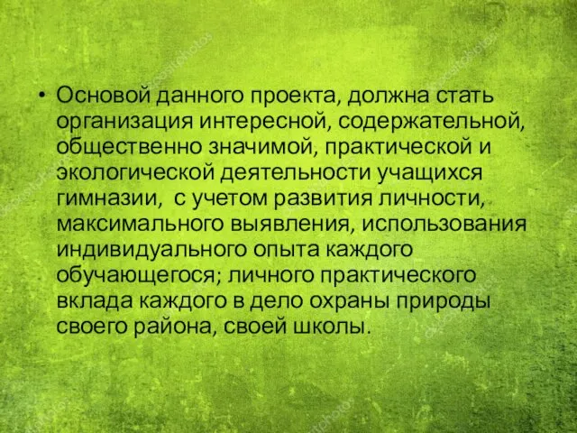 Основой данного проекта, должна стать организация интересной, содержательной, общественно значимой, практической