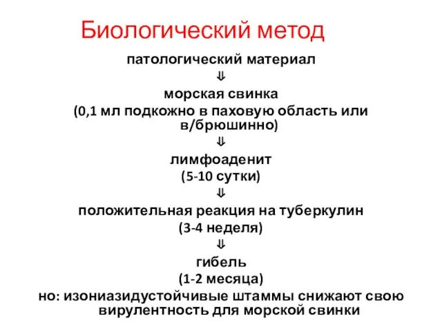 Биологический метод патологический материал ⇓ морская свинка (0,1 мл подкожно в