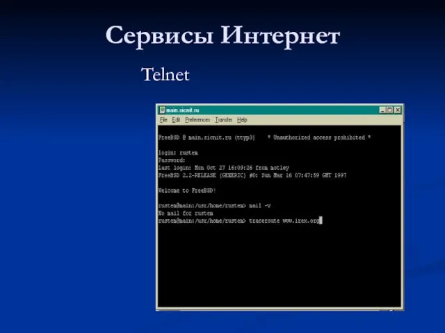 Сервисы Интернет Telnet