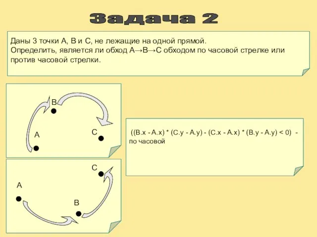 Задача 2 ((B.x - A.x) * (C.y - A.y) - (C.x