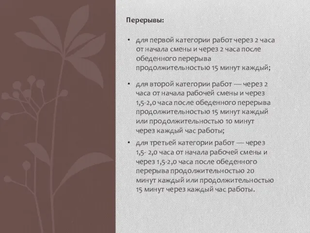 для первой категории работ через 2 часа от начала смены и