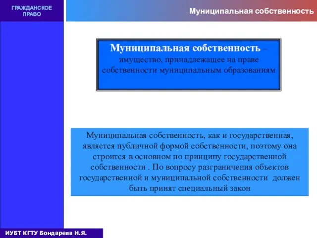 Муниципальная собственность ГРАЖДАНСКОЕ ПРАВО Муниципальная собственность – имущество, принадлежащее на праве