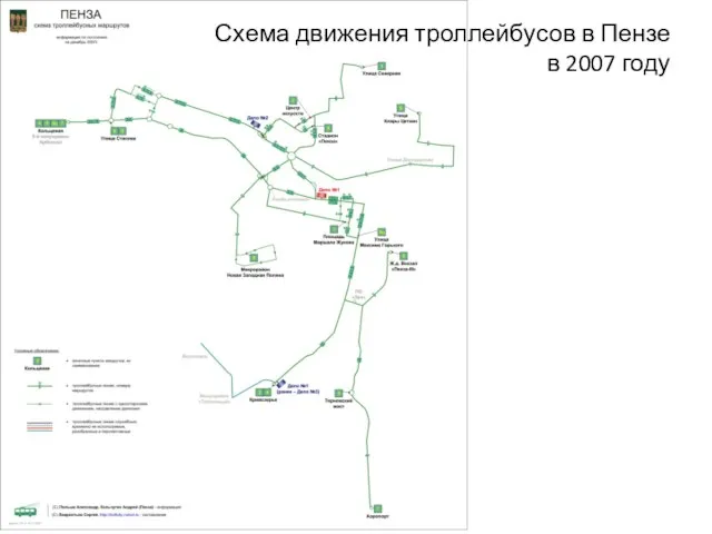 Схема движения троллейбусов в Пензе в 2007 году