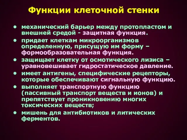 Функции клеточной стенки механический барьер между протопластом и внешней средой -