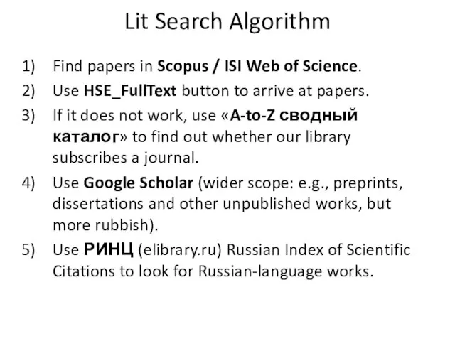 Lit Search Algorithm Find papers in Scopus / ISI Web of