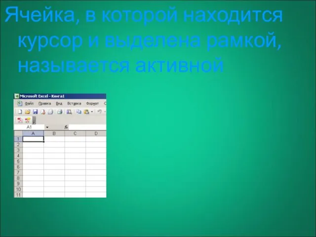 Ячейка, в которой находится курсор и выделена рамкой, называется активной