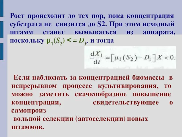 Рост происходит до тех пор, пока концентрация субстрата не снизится до