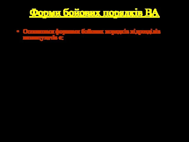 Форми бойових порядків ВА Основними формами бойових порядків підрозділів винищувачів є: