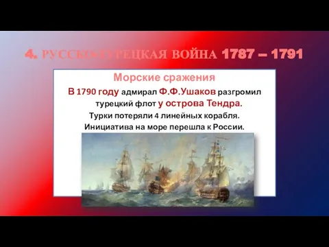 4. РУССКО-ТУРЕЦКАЯ ВОЙНА 1787 -- 1791 Морские сражения В 1790 году