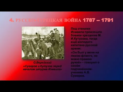 4. РУССКО-ТУРЕЦКАЯ ВОЙНА 1787 -- 1791 О.Верейский «Суворов и Кутузов перед