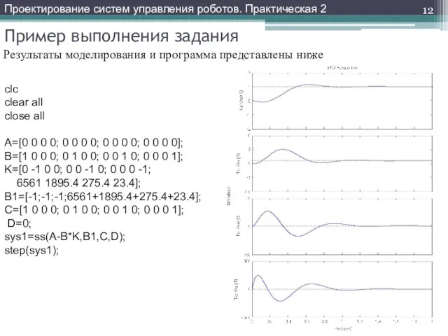 Пример выполнения задания Результаты моделирования и программа представлены ниже Проектирование систем