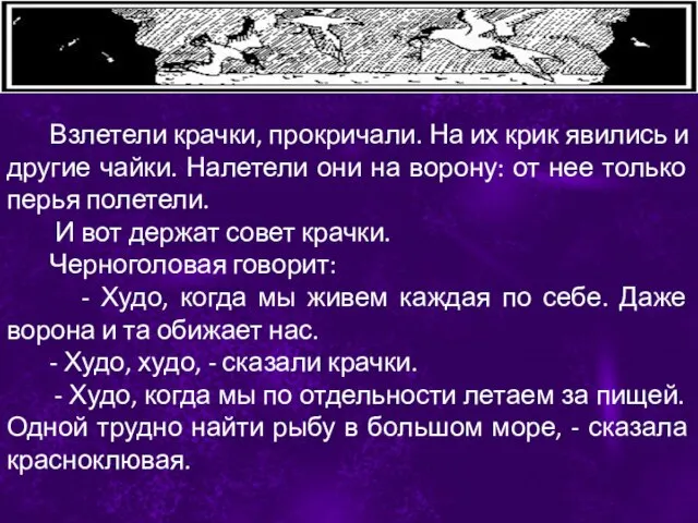 Взлетели крачки, прокричали. На их крик явились и другие чайки. Налетели