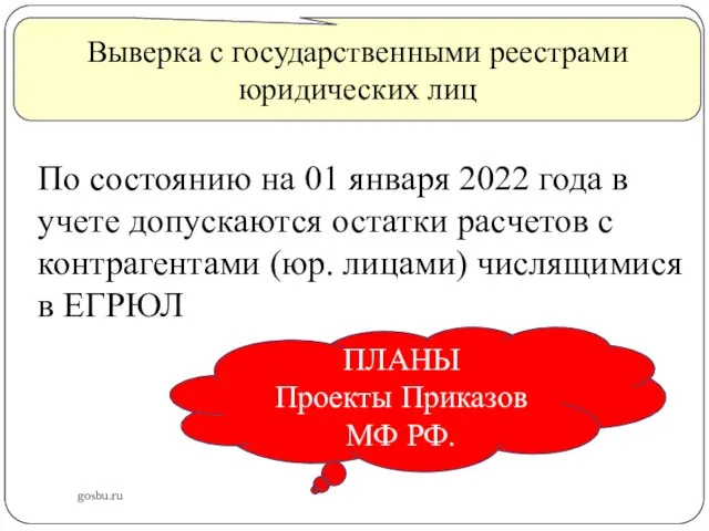 gosbu.ru Выверка с государственными реестрами юридических лиц По состоянию на 01