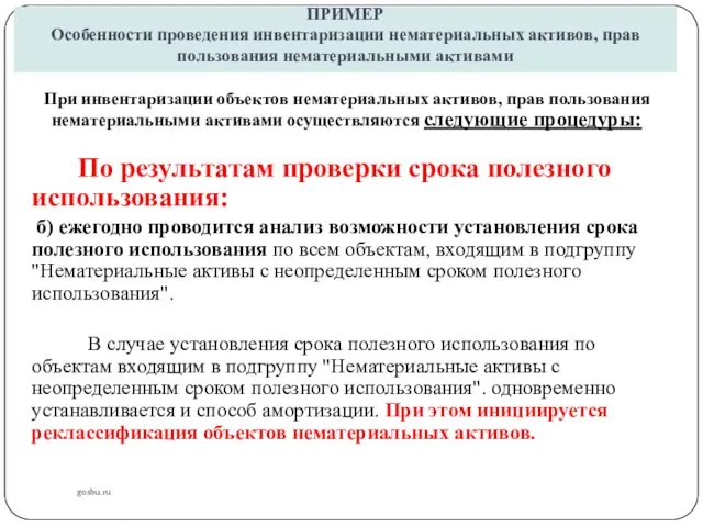 ПРИМЕР Особенности проведения инвентаризации нематериальных активов, прав пользования нематериальными активами gosbu.ru