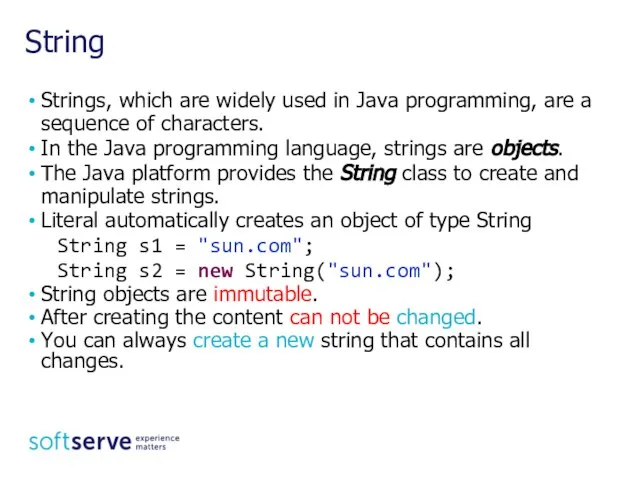 String Strings, which are widely used in Java programming, are a