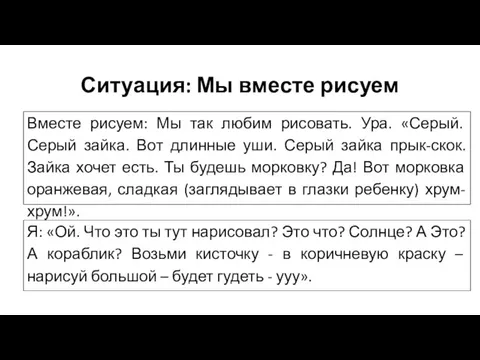 Ситуация: Мы вместе рисуем Вместе рисуем: Мы так любим рисовать. Ура.