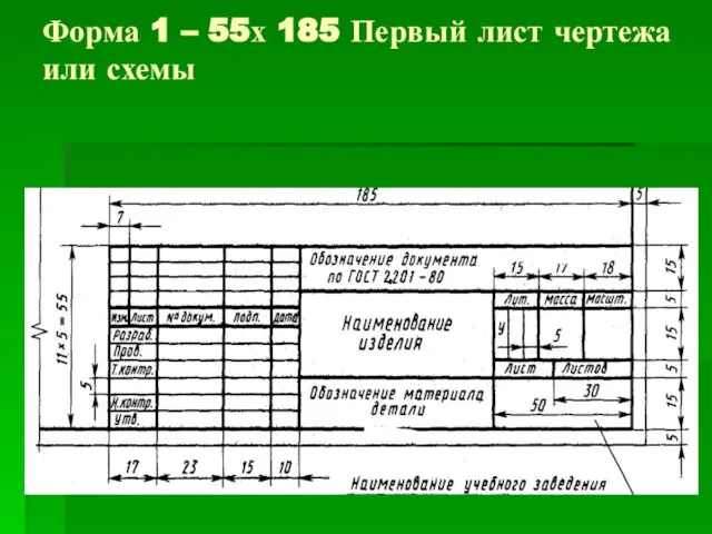 Форма 1 – 55х 185 Первый лист чертежа или схемы