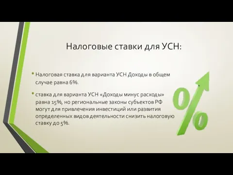 Налоговые ставки для УСН: Налоговая ставка для варианта УСН Доходы в