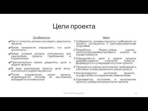 Цели проекта Особенности Как в точности должны выглядеть результаты проекта; Какие