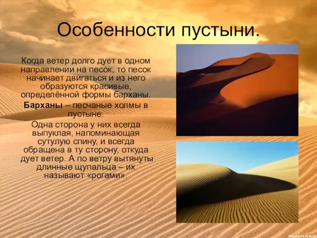 Особенности пустыни. Когда ветер долго дует в одном направлении на песок,