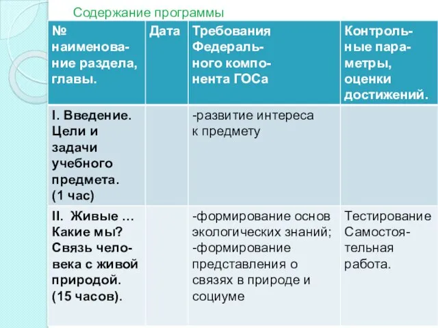 Содержание программы