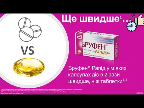 Ще швидше1… VS Бруфен® Рапід у м'яких капсулах діє в 2