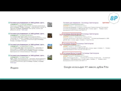 Google использует H1 вместо дубля Title Яндекс