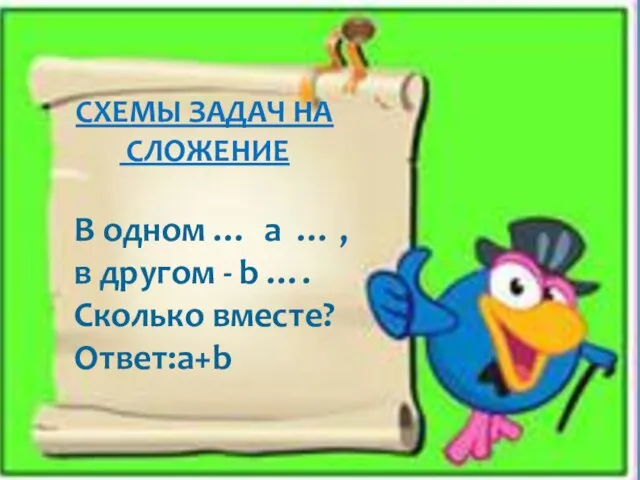 СХЕМЫ ЗАДАЧ НА СЛОЖЕНИЕ В одном … а … , в