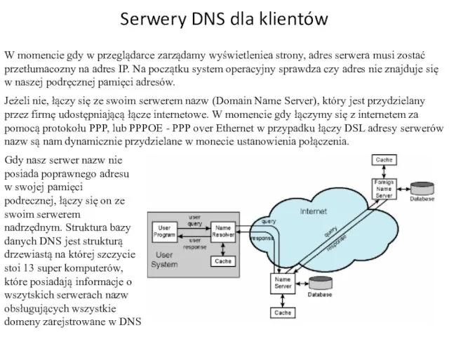 Serwery DNS dla klientów W momencie gdy w przeglądarce zarządamy wyświetleniea