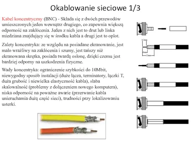 Okablowanie sieciowe 1/3 Kabel koncentryczny (BNC) - Składa się z dwóch