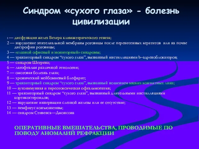 Синдром «сухого глаза» - болезнь цивилизации 1 — дисфункция желез Бехера