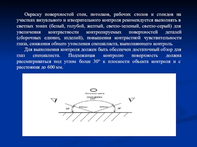 Окраску поверхностей стен, потолков, рабочих столов и стендов на участках визуального